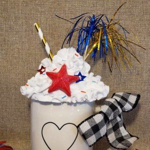 Fireworks Patriotic Mug Topper Rae Dunn Whip Cream